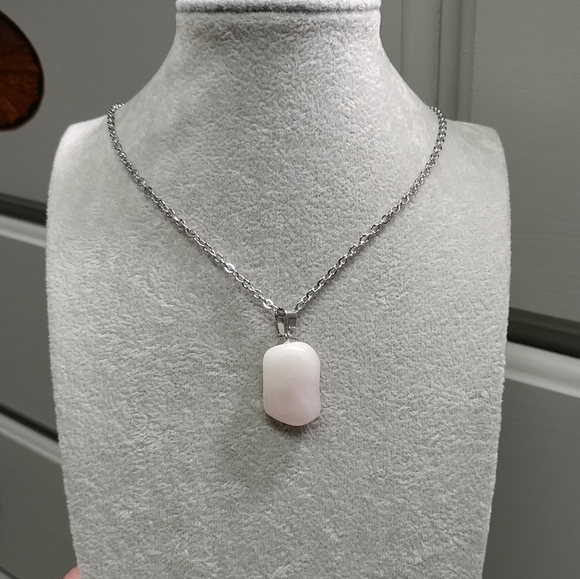 Rose Quartz Necklace Natural Gemstone Pink Crystal Pendant Stainless-Steel Chain - Picture 7 of 17